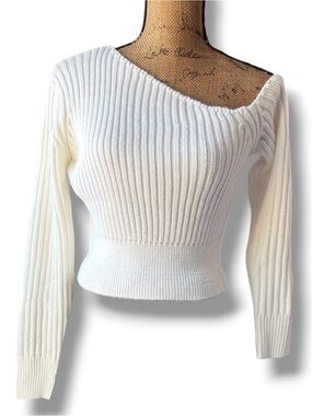 Ribbed 90’s inspired off-one-shoulder knit sexy sweater Women’s size small | zz1